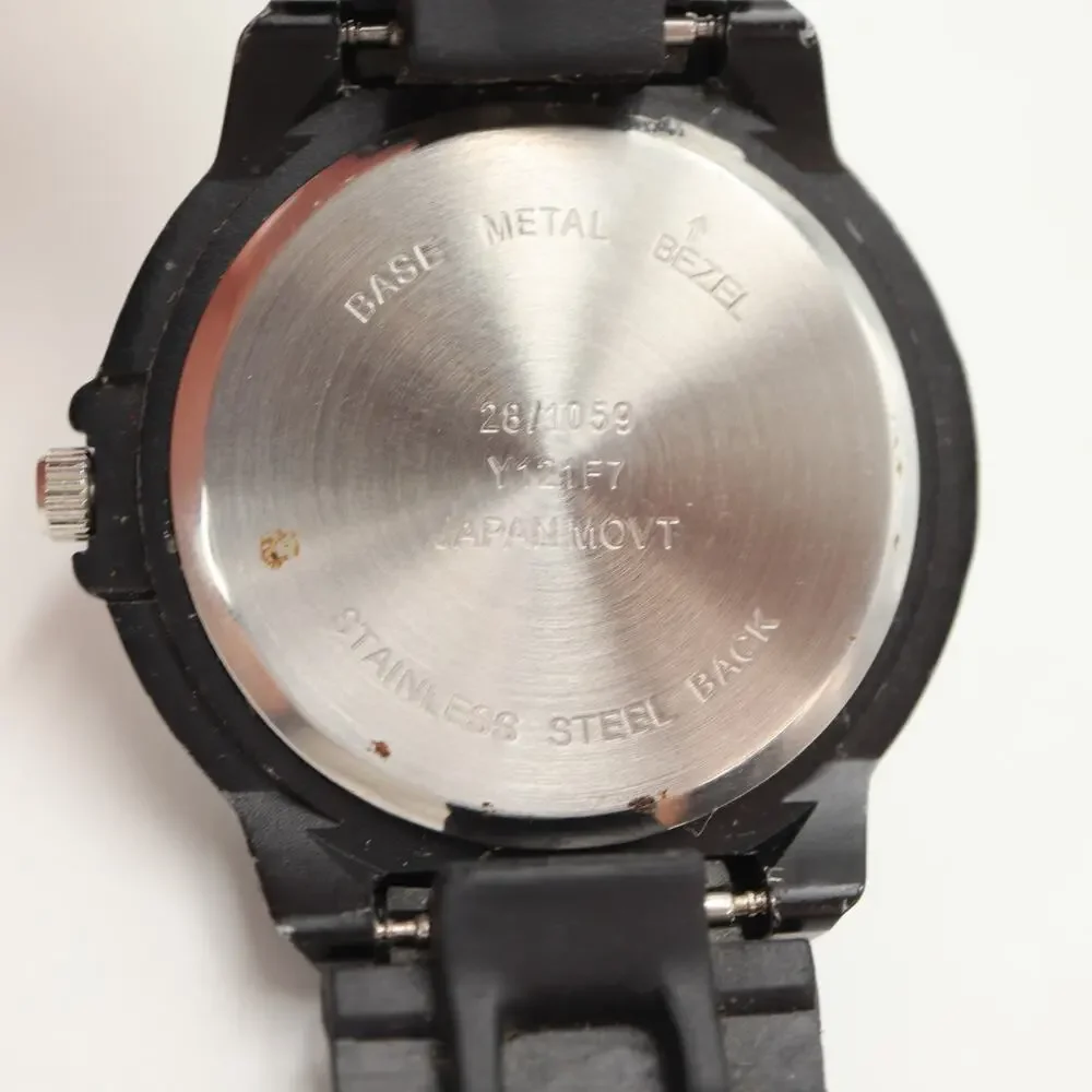Mens 44mm Black White Easy Read Classic Sport Watch Black Band w New Battery